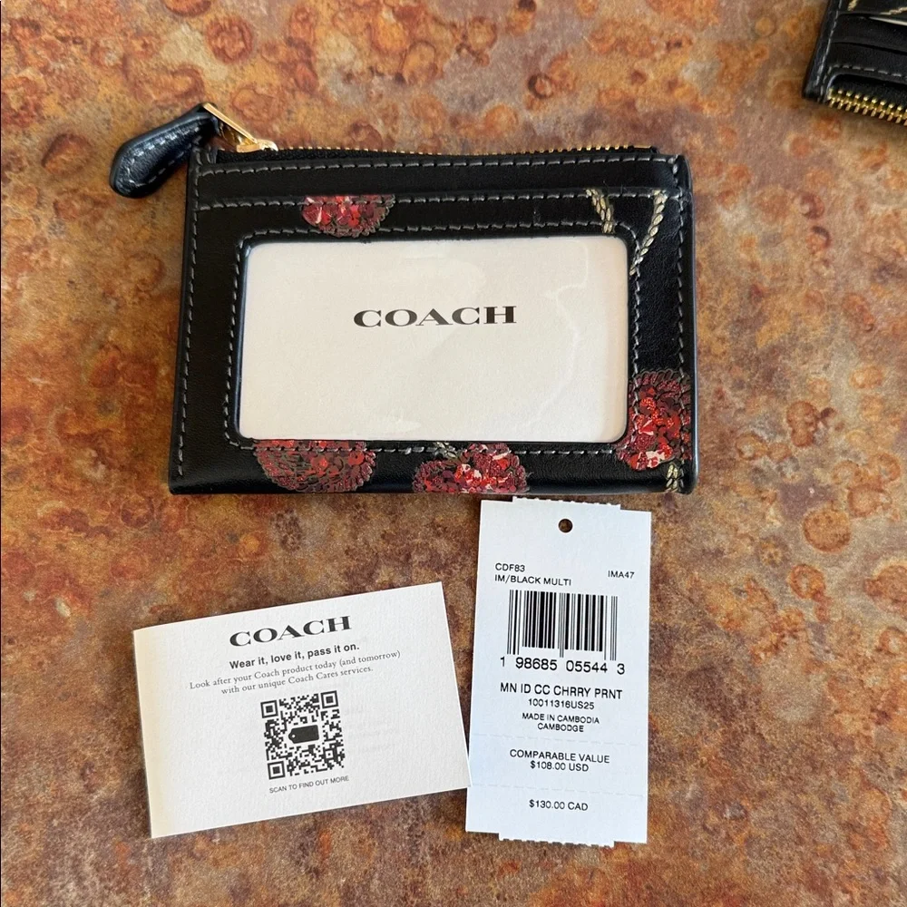 Coach Black and Red Cherry Print Card Holder - Picture 2 of 4